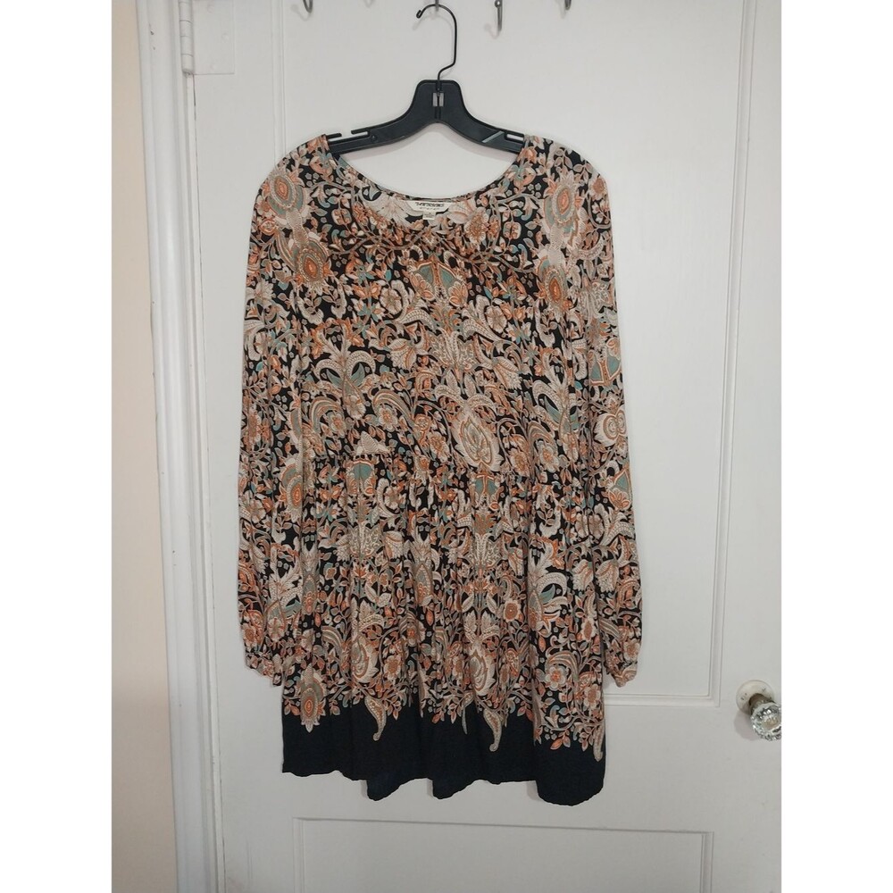 Mithrims Paisley Boho Peasant  Size M 100% Rayon Mini Dress Bohemian - Picture 2 of 11